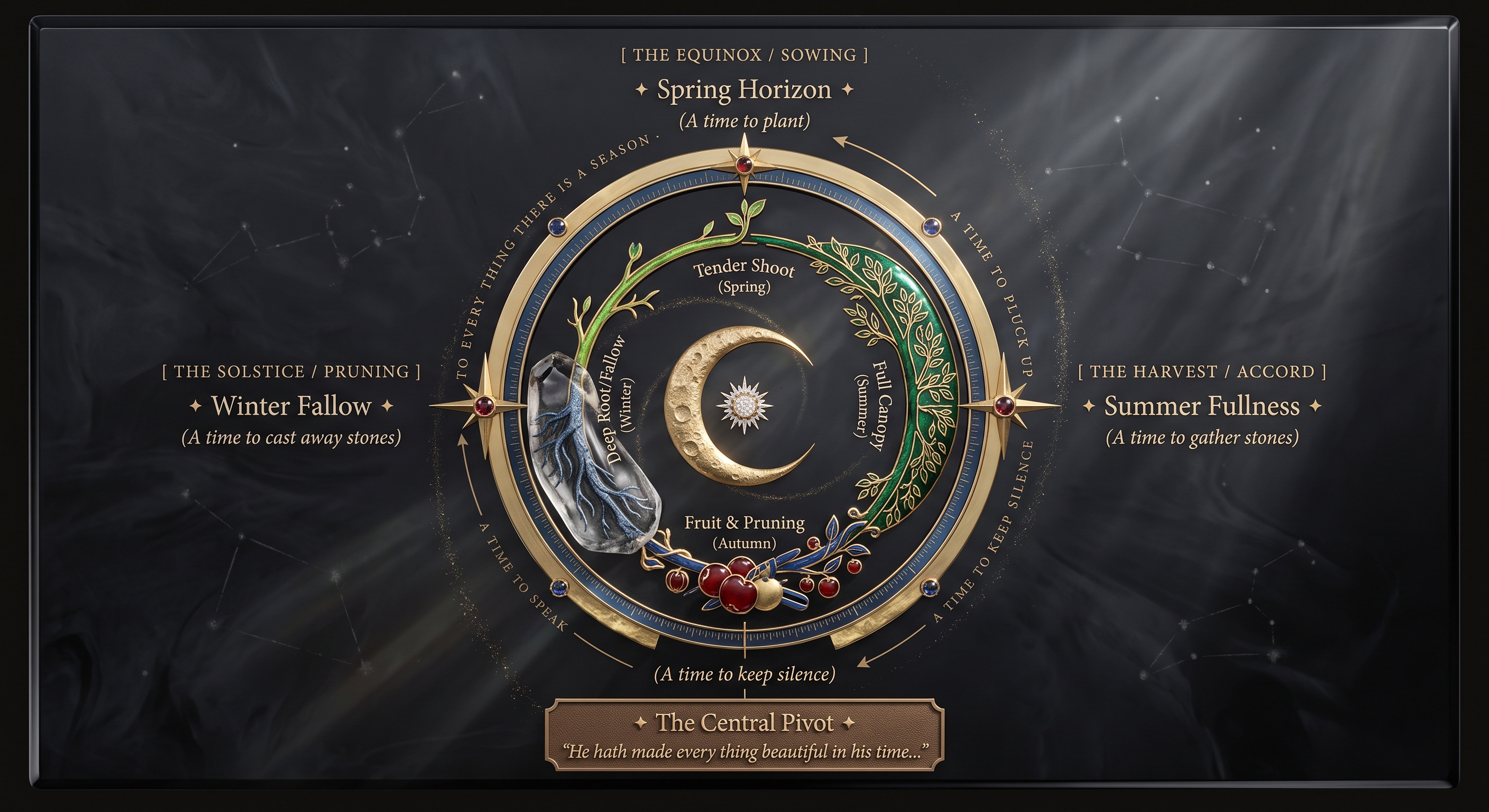 The Astrolabe of Rest: a season wheel with a still central pivot